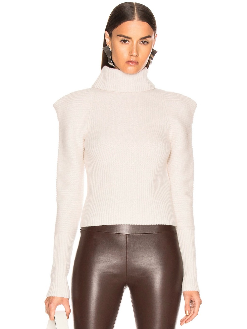 A.L.C. Ribbed Cropped Turtleneck Sweater - Cream
